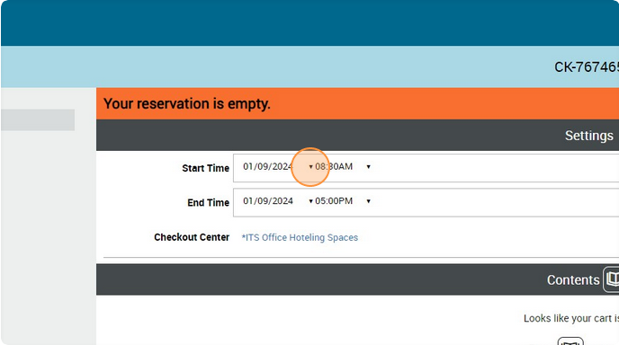 Selecting the Start Time and End Time for the reservation duration, then clicking the green checkbox to save these changes. Selecting the Start Time and End Time for the reservation duration, then clicking the green checkbox to save these changes.